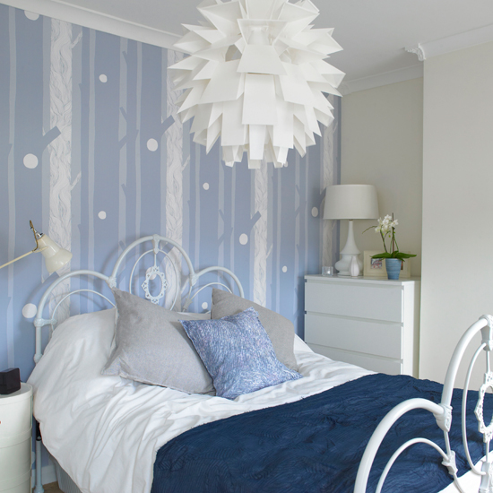 Blue and white bedroom
