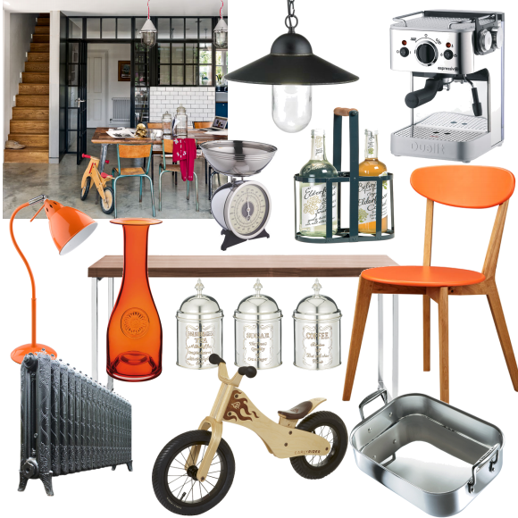 Industrial-themed dining room
