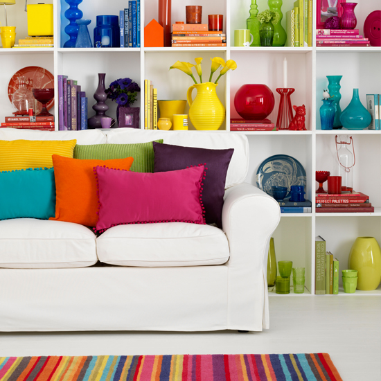 Living room with bright shelving | Decorating ideas to brighten up your rooms | PHOTO GALLERY | Housetohome.co.uk