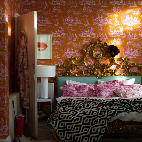 Orange and gold toile bedroom Decorating ideas for