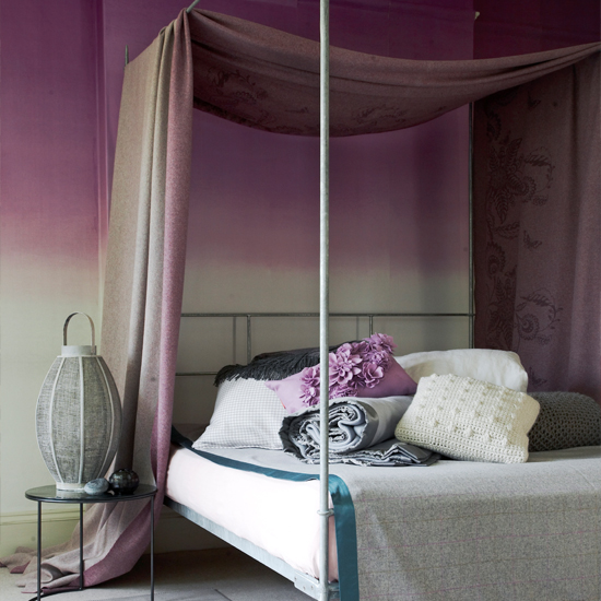 Purple bedroom with draped fabric | Decorating ideas for glamorous bedrooms | Decorating ideas | PHOTO GALLERY | Housetohome.co.uk