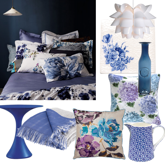 Blue and white bedroom