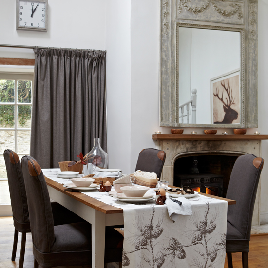 White and brown country dining room