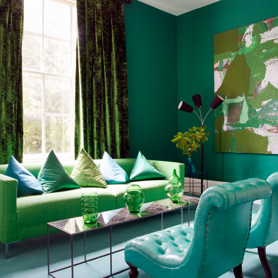 Blue and green living room housetohome.co.uk