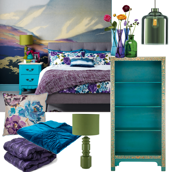 Rich blue and purple bedroom