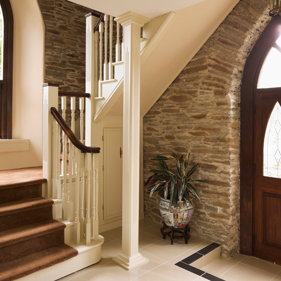 Exposed brick country hallway