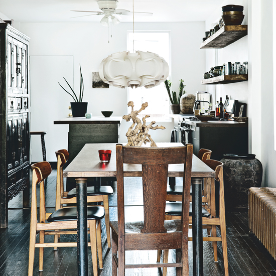 Modern kitchen with salvaged wood table