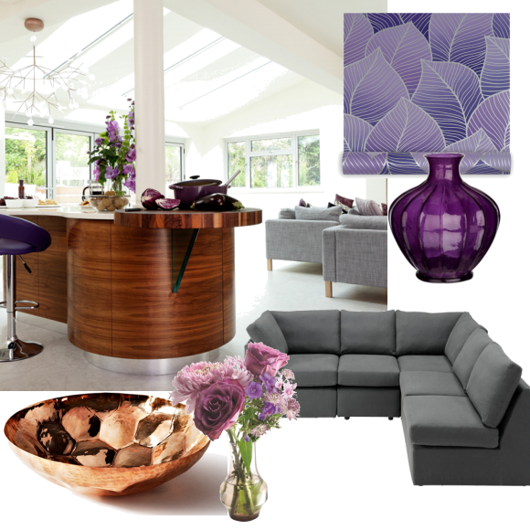 Modern kitchen with purple accents