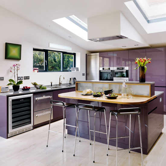 Be inspired by a dusky plum open-plan kitchen