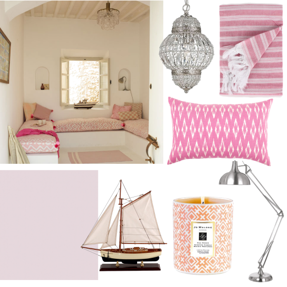 Pink and white summer living room