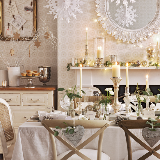 White and silver dining room