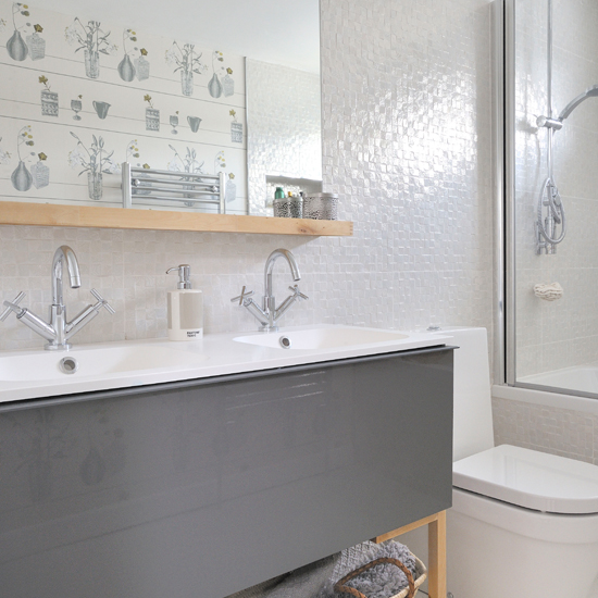 Modern white bathroom with mirror