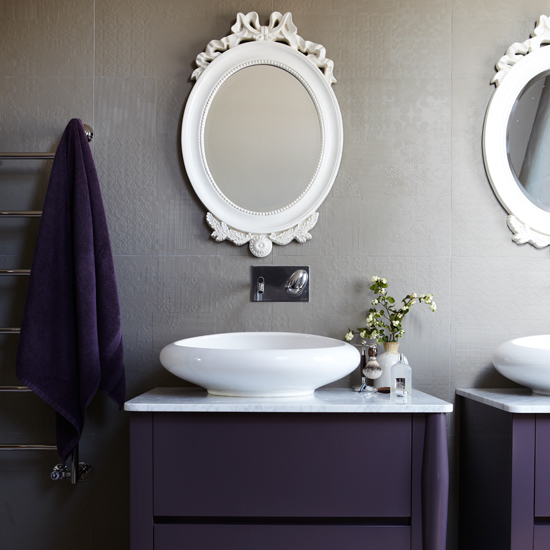 Aubergine and grey modern bathroom