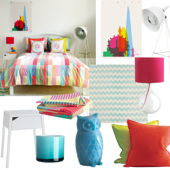 Bright candy-coloured bedroom