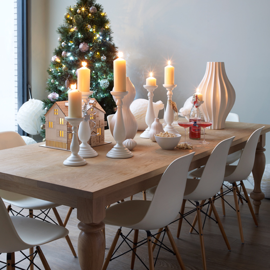 Modern dining room with oak table