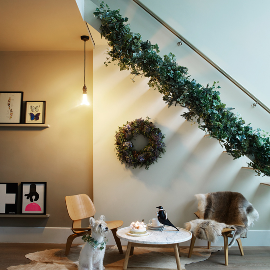 Modern hallway with festive garland