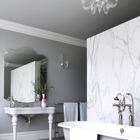 Grey and white marble bathroom