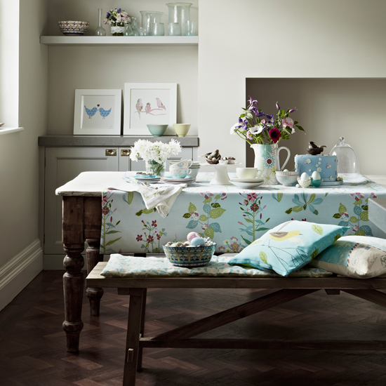 White and aqua country dining room