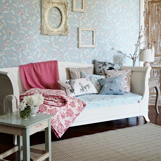 Blue and pink living room with daybed