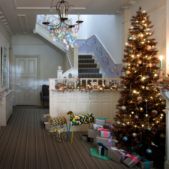 Pastel Christmas family hallway