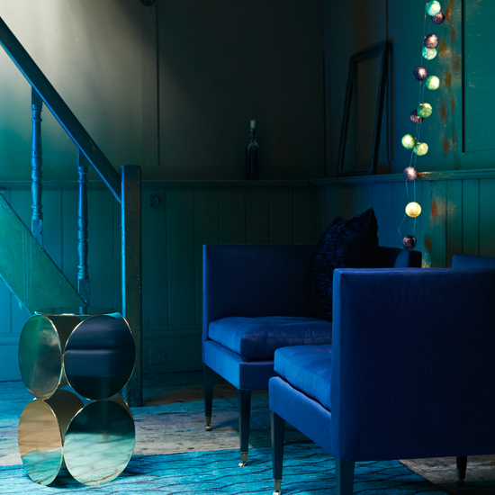 Dark inky blue hallway 
