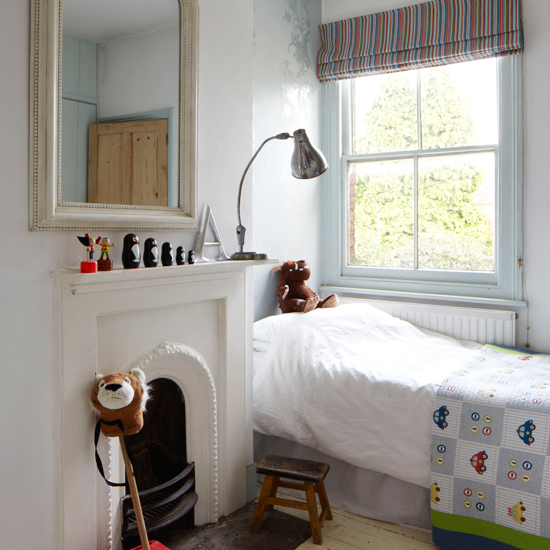 White and pale blue children's bedroom