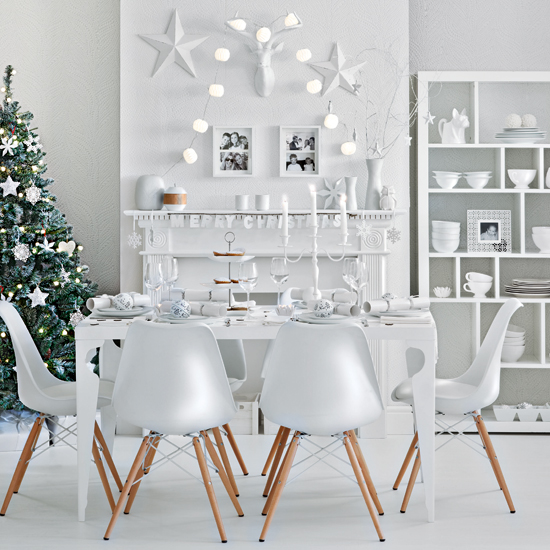 Winter white festive dining room