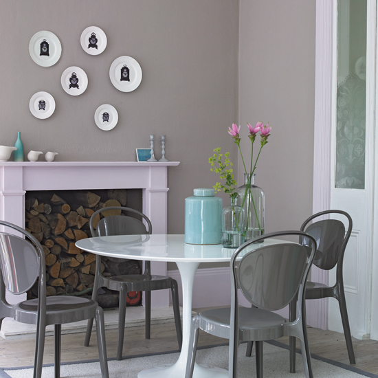 Grey and white dining room