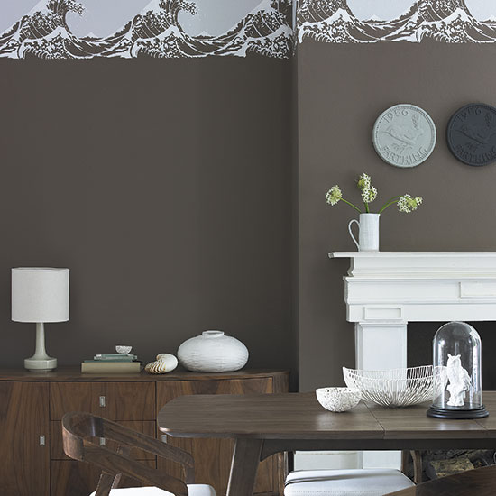 Brown stencilled dining room