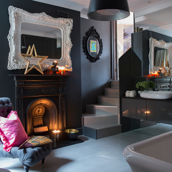 Opulent black open-plan bathroom