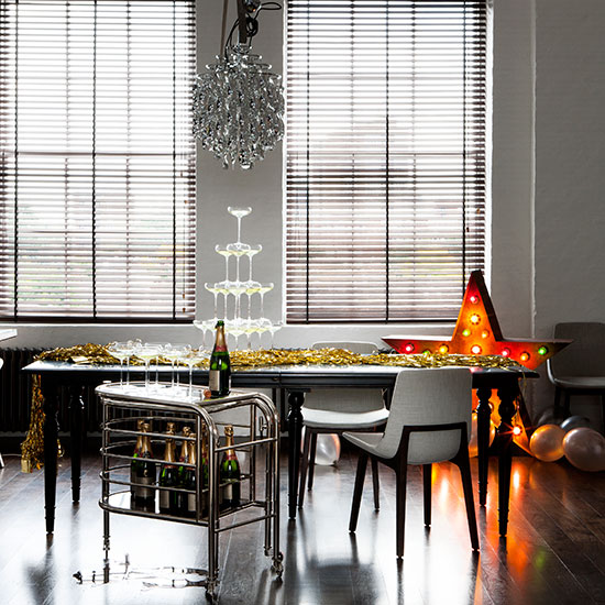 Black white and gold modern dining room