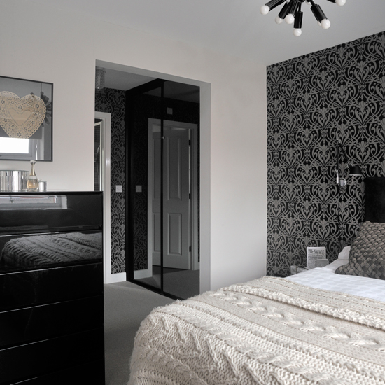 Glossy monochrome bedroom