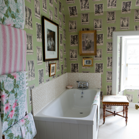 Eclectic feature wallpaper bathroom 