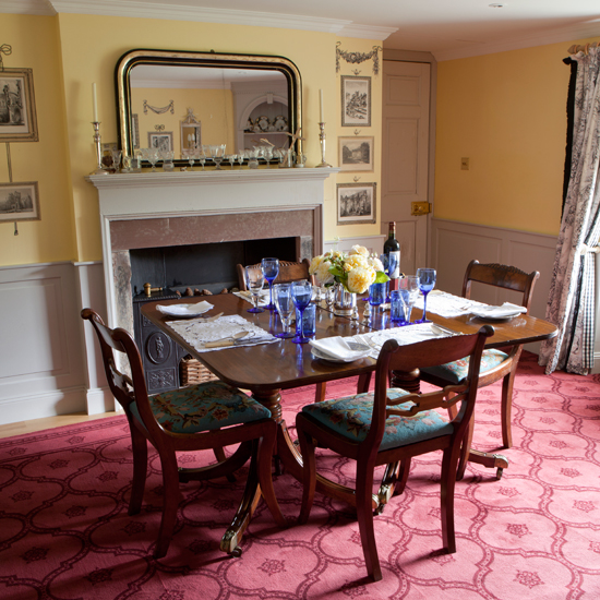 Traditional red and yellow dining room
