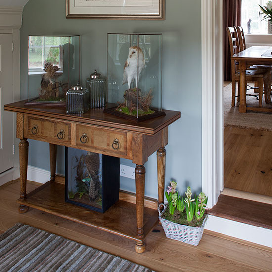 Pale blue traditional hallway