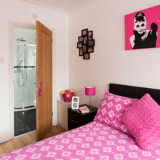 Pink and white bedroom