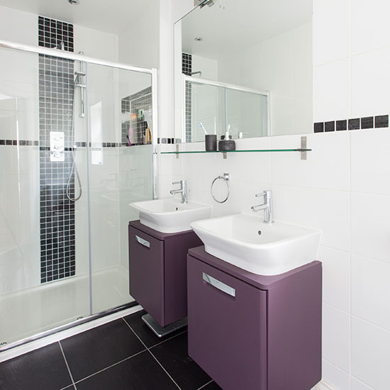 Purple twin bathroom