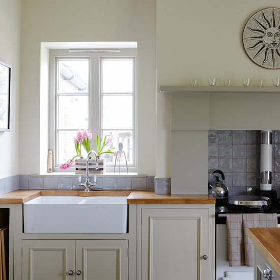 Grey-green Shaker-style kitchen