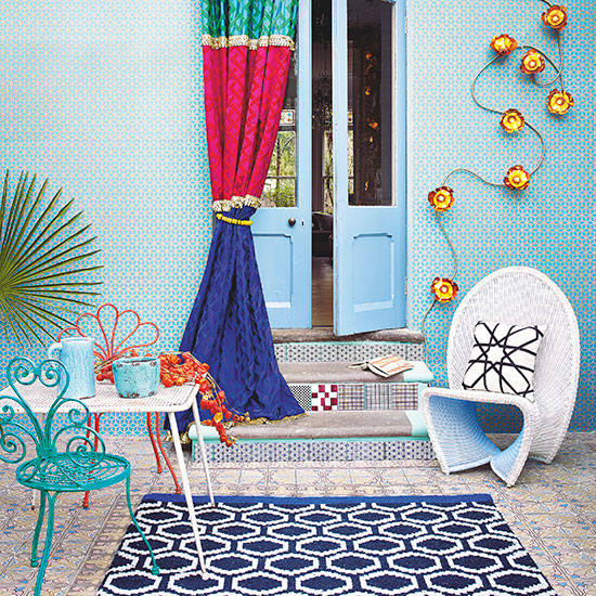 Colourful geometric garden patio