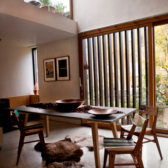 Neutral wood dining room