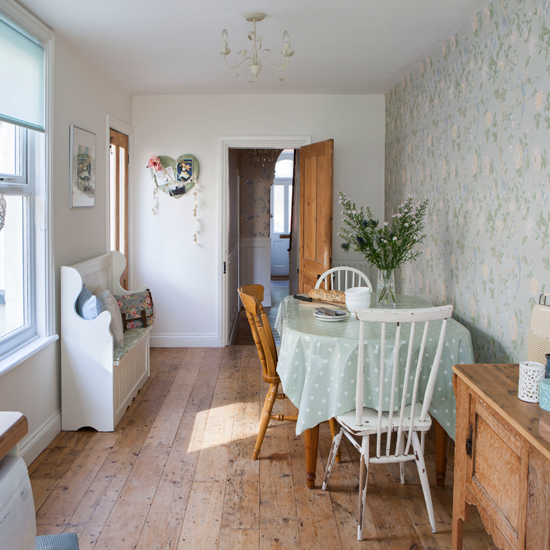 Green and white country dining room