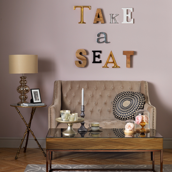 Dusky pink and beige living room