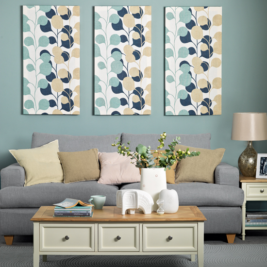 Teal and cream living room