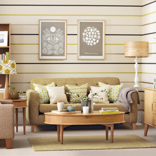 Retro green striped living room