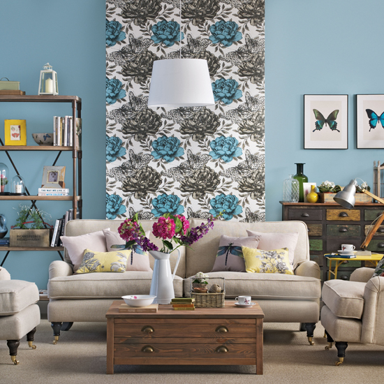 Blue and beige living room