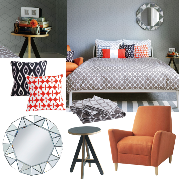 Grey geometric bedroom