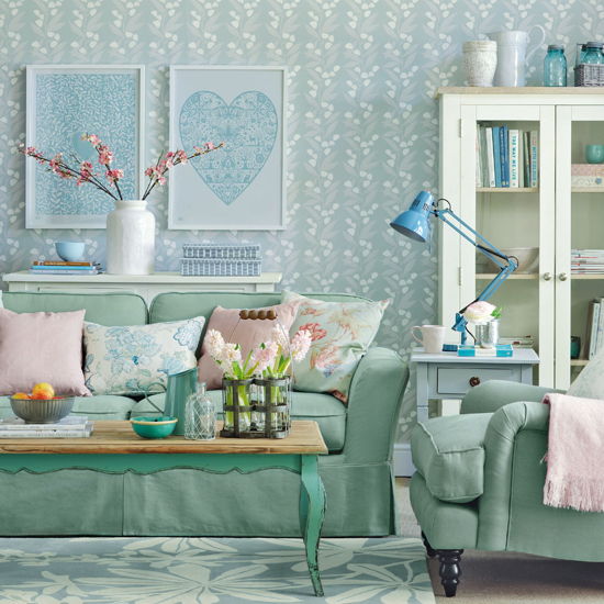 Sea green and blue living room 