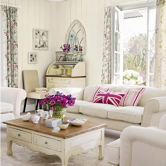 White living room with pink accents | Living room ideas | Living room | PHOTO GALLERY | Ideal Home | Housetohome.co.uk