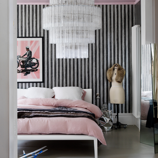 Dusky pink and grey bedroom