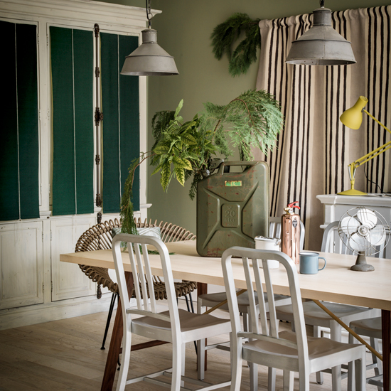 Sage and emerald green dining room